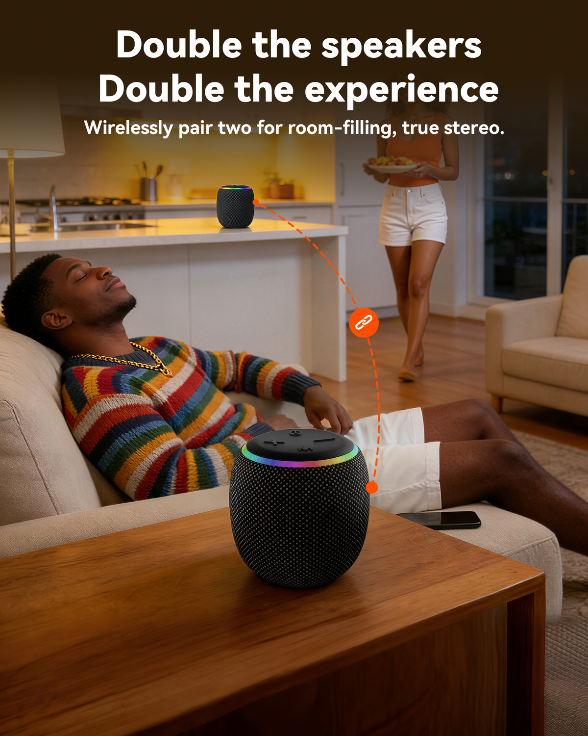 BassBloom Room 3 Portable Bluetooth Speaker, IPX6 Waterproof,12W JIKE BASS Powerful Stereo Sound with RGB Lights, TWS Pairing, Bluetooth 5.4, Great Gift Idea for on Any Surface at Home