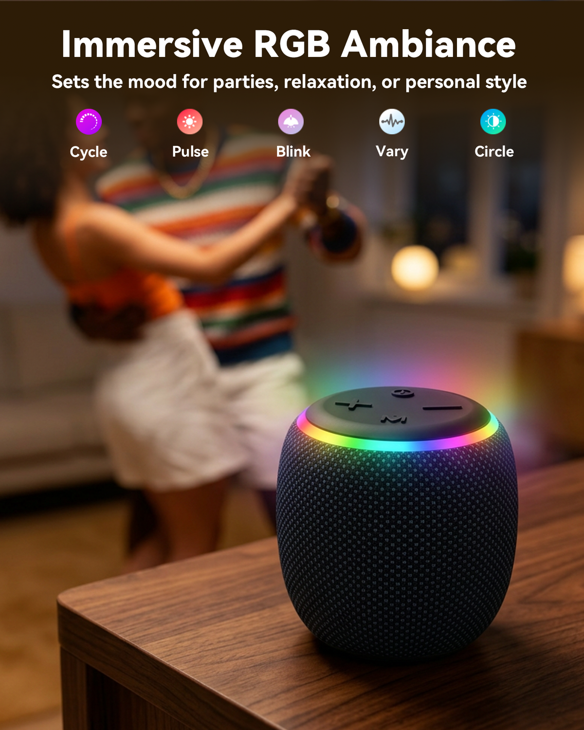 BassBloom Room 3 Portable Bluetooth Speaker, IPX6 Waterproof,12W JIKE BASS Powerful Stereo Sound with RGB Lights, TWS Pairing, Bluetooth 5.4, Great Gift Idea for on Any Surface at Home